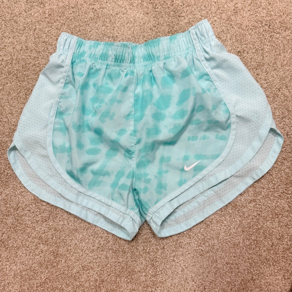 Nike Tempo Running Shorts Womens XS Teal Blue Tie Dye Dri-FIT Mesh Trim